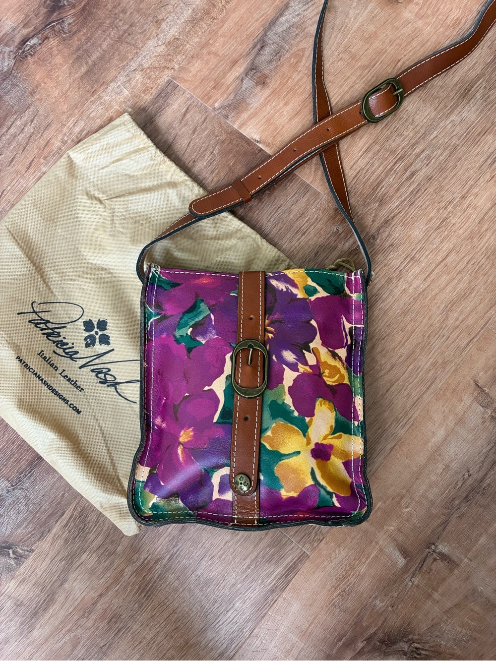 Patricia Nash Purple Floral Leather Crossbody Bag EUC